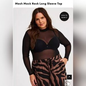 Torrid Black Mesh Mock Neck Top